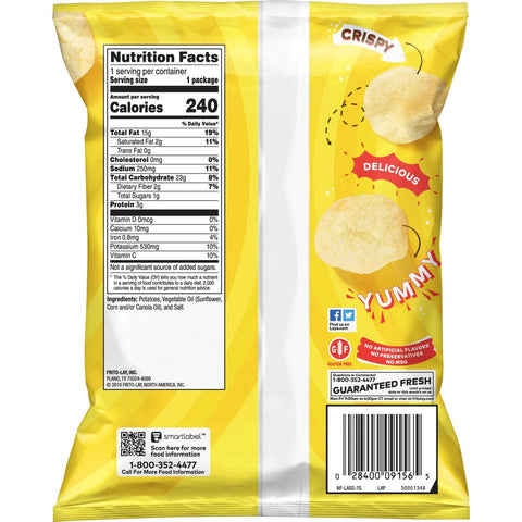 Lays Regular Potato Chips, 1.5 Ounce - 64 per pack.