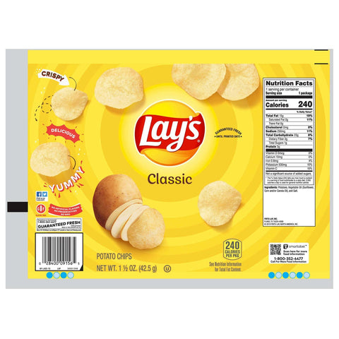 Lays Regular Potato Chips, 1.5 Ounce - 64 per pack.
