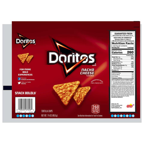 Doritos Nacho Cheese Tortilla Chips, 1.75 Ounce -- 64 per case.