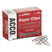 ACCO Smooth Economy Paper Clip, Steel Wire, Jumbo, Silver, 100/Box, 10 Boxes/Pack