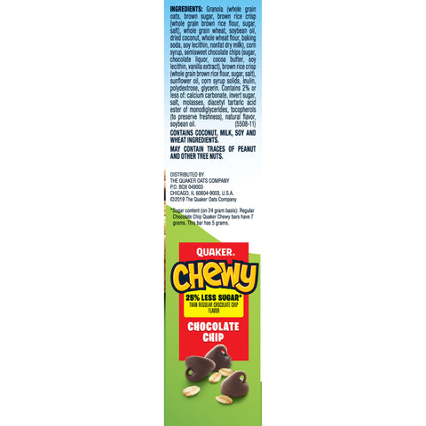 Quaker Chewy GRANOLA BAR CHEWY CHOCOLATE CHIP REDUCED SUGAR