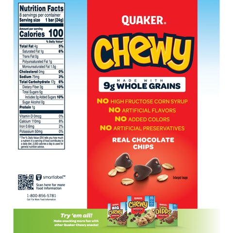 Quaker Chewy GRANOLA BAR CHEWY CHOCOLATE CHIP REDUCED SUGAR