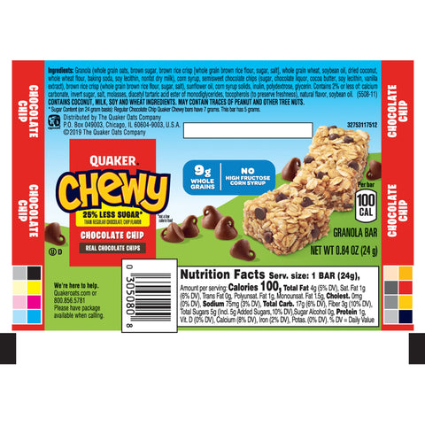 Quaker Chewy GRANOLA BAR CHEWY CHOCOLATE CHIP REDUCED SUGAR