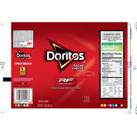 Doritos Reduced Fat Single Serve Nacho Cheese Tortilla Chips, 1 Ounce -- 72 per case.