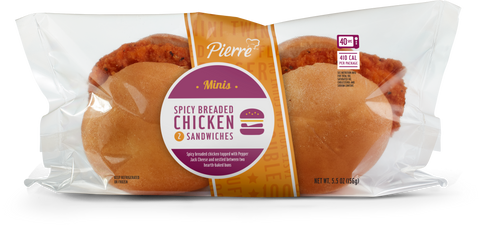Pierre Mini Twin Spicy Breaded Chicken Sandwich, 5.5 Ounce -- 24 per case.