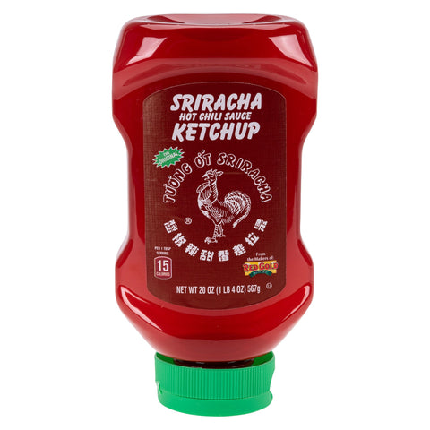 Huy Fong KETCHUP SRIRACHA HOT CHILI SAUCE INVERTED RED PLASTIC BOTTLE