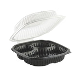 Container Plastic 3-compartment Black Base W/ Clear Hinged Lid 9x9