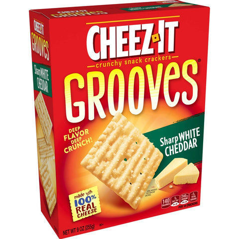 Cheez-It Grooves Sharp White Cheddar Crackers, 9 Ounce -- 12 per case.