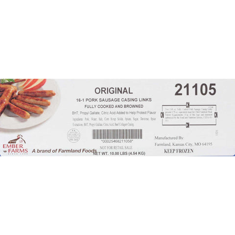 Farmland Ember Farms Fully Cooked Original Casing Pork Sausage Link, 1 Ounce.