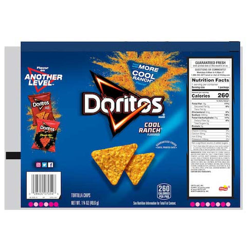 Doritos Cool Ranch Tortilla Chips, 1.75 Ounce -- 64 per case.