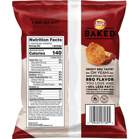 Lays Baked Barbecue Potato Chips, 1.125 Ounce -- 64 per case.