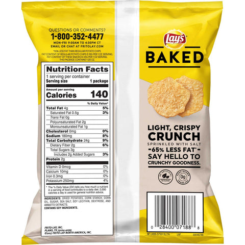 Lays Oven Baked Regular Potato Crisps, 1.125 Ounce -- 64 per case.