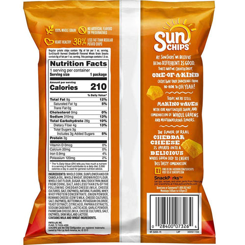 Sunchips Harvest Cheddar Whole Grain Chips, 1.5 Ounce -- 64 per case.