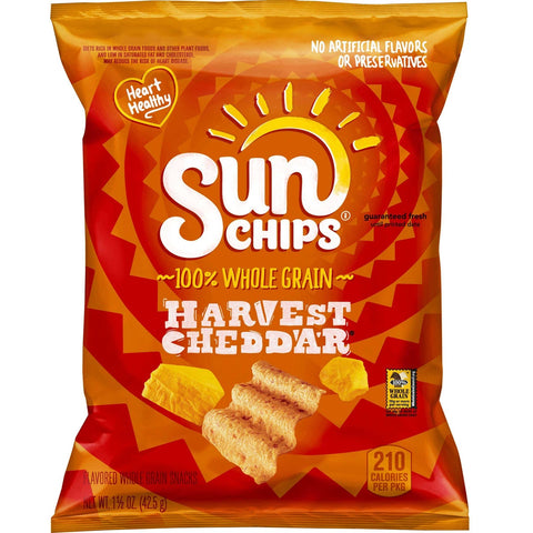 Sunchips Harvest Cheddar Whole Grain Chips, 1.5 Ounce -- 64 per case.