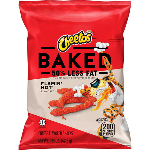 Cheetos Oven Baked Flamin Hot Cheese Snacks, 1.5 Ounce -- 64 per case.