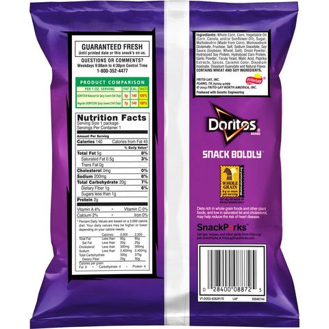 Doritos Whole Grain Reduced Fat Spicy Sweet Chili Tortilla Chips, 1 Ounce -- 72 per case.
