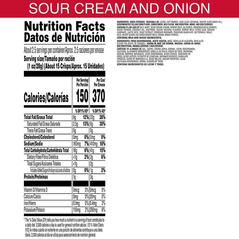 Pringles Large Sour Cream and Onion Grab and Go, 2.5 Ounce -- 12 per case.