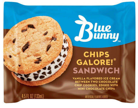 Blue Bunny Chips Galore Vanilla and Chocolate Chip Cookie Ice Cream Sandwich, 4.5 Fluid Ounce -- 24 per case
