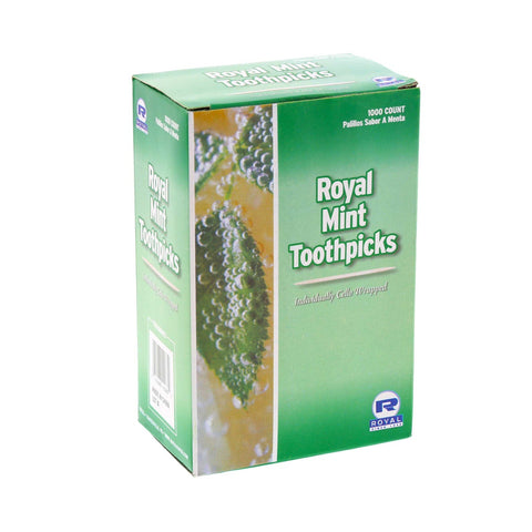 Royal Individual Cello Wrapped Mint Toothpicks, 1000 count per pack -- 15 per case
