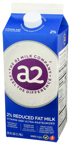 A2 Milk 2 Percent Reduced Fat Milk, 59 Fluid Ounce -- 6 per case