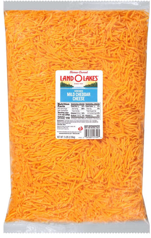 Land O Lakes Shredded Mild Cheddar Cheese, 5 Pound -- 4 per case.