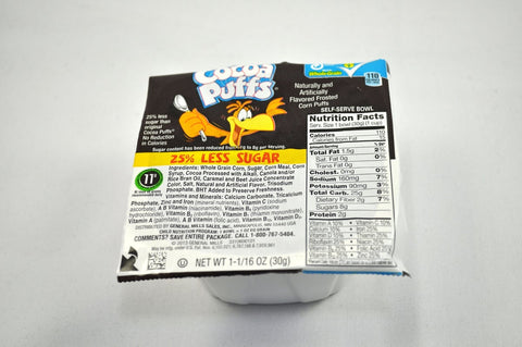 Cocoa Puffs 25 Percent Less Sugar Cereal, 1.06 Ounce -- 96 per case.