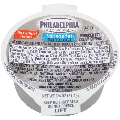 Kraft Philadelphia Light Cream Cheese - Cup, 3/4 Ounce -- 100 per case.