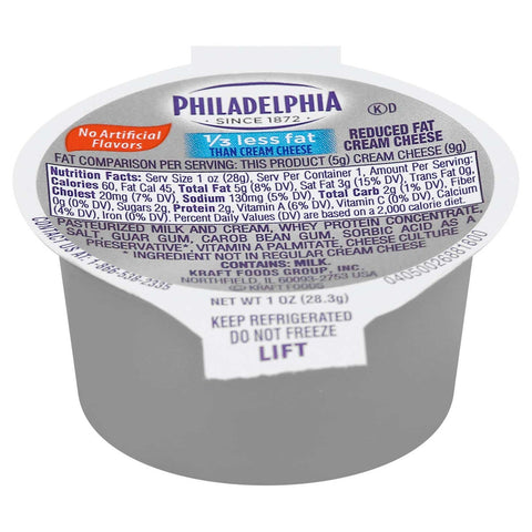 Kraft Philadelphia Light Cream Cheese - Cup, 1 Ounce -- 100 per case.