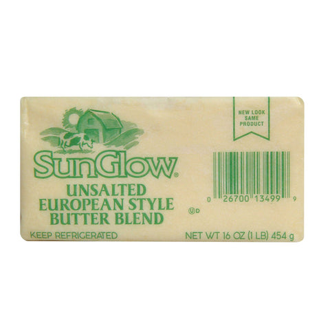 Sun Glow Unsalted European Style Butter Blend, 1 Pound per Brick -- 36 per case