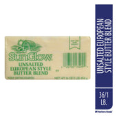 Sun Glow Unsalted European Style Butter Blend, 1 Pound per Brick