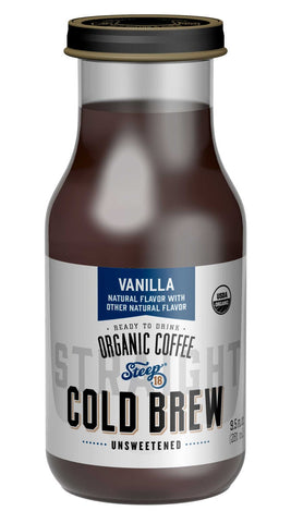 Steep 18 Organic Unsweetened Vanilla Cold Brew Coffee, 9.5 Fluid Ounce -- 12 per case.