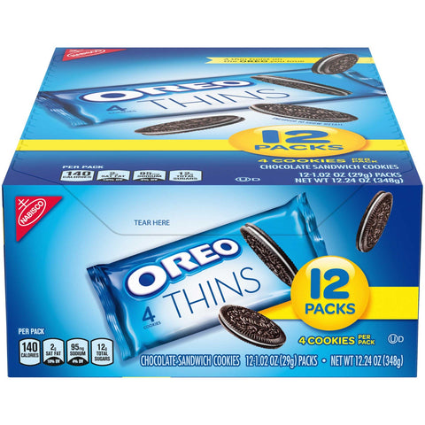 Oreo Thins Sandwich Cookies, 1.02 Ounce -- 48 per case.