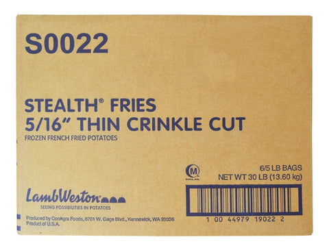Lamb Weston Stealth Thin Crinkle Cut Potato Fry, 5 Pound -- 6 per case.