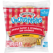 Smuckers Uncrustables Peanut Butter and Strawberry Jam Wheat Bread Sandwich, 2.6 Ounce -- 72 per case.