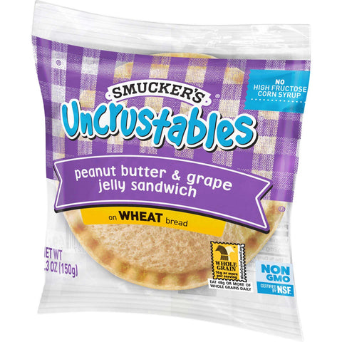 Smuckers Uncrustable Peanut Butter and Grape Jelly Wheat Bread, 5.3 Ounce -- 72 per case.
