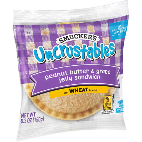 Smuckers Uncrustable Peanut Butter and Grape Jelly Wheat Bread, 5.3 Ounce -- 72 per case.