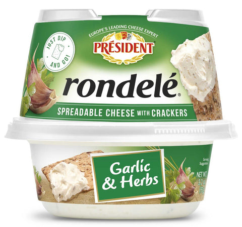 President Rondele Garlic and Herbs Spreadable Cheese with Crackers, 3.28 Ounce -- 8 per case
