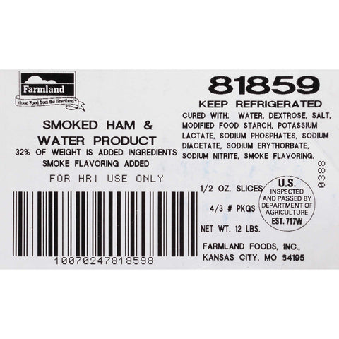 Farmland Smoked Sliced Flat Ham and Water, 3 Pound -- 4 per case.