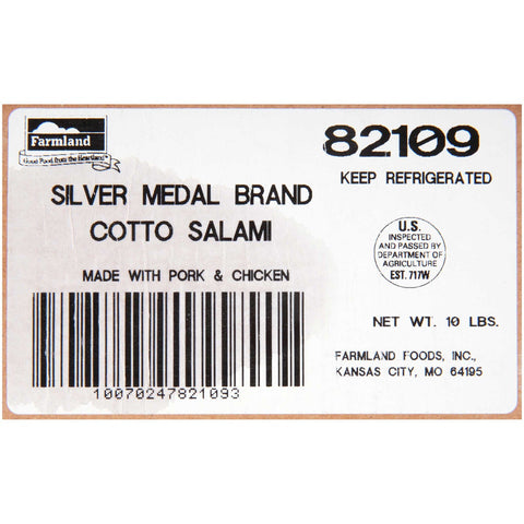 Farmland Silver Medal Smoked Cotto Salami, 10 Pound.