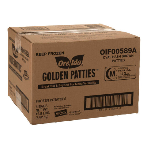 McCain Ore Ida Golden Oval Hash Brown Patties, 2.8 Pounds per Bag -- 6 bags per case