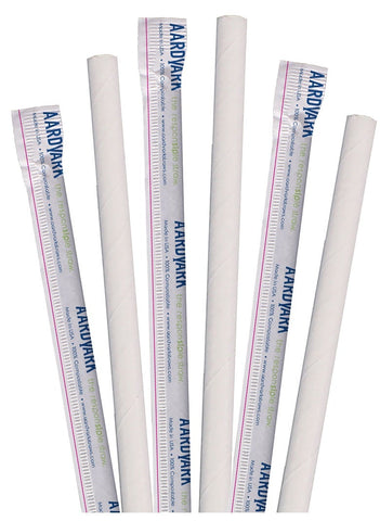 Aardvark Wrapped White Giant Paper Straw, 7.75 inch -- 2400 per case