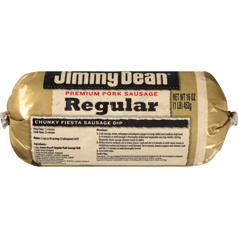 Jimmy Dean Premium Pork Regular Sausage Roll, 16 ounce -- 12 per case