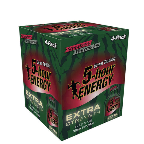 5 Hour Energy Strawberry Watermelon Extra Strength Shots, 4 count per pack -- 12 per case.