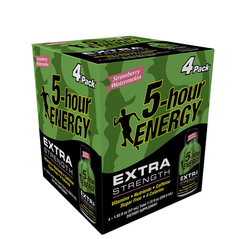 5 Hour Energy Strawberry Watermelon Extra Strength Shots, 4 count per pack -- 12 per case.