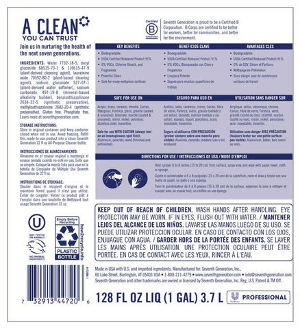 Seventh Generation Pro All-Purpose Cleaner Refill,Free and Clear, Unscented, 128 Fluid Ounce -- 2 per case