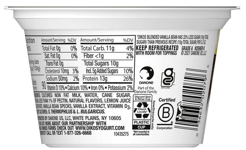 Oikos Dannon Core Vanilla Blended Nonfat Greek Yogurt, 5.3 Ounce Cup -- 12 per case