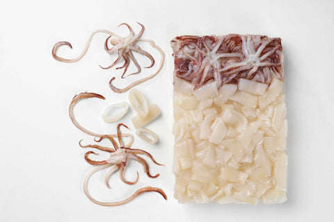 Pana Pesca Fully Cleaned Squid Loligo Ring and Tenticles - 5/8 inch Wide Cut, 2.5 Pound -- 4 per case.