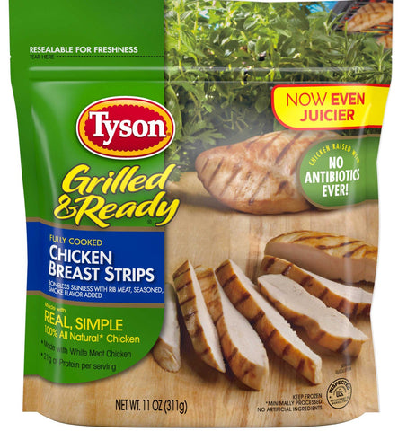 Tyson Grilled and Ready Fully Cooked Grilled Chicken Breast Strip, 0.688 Pound -- 8 per case