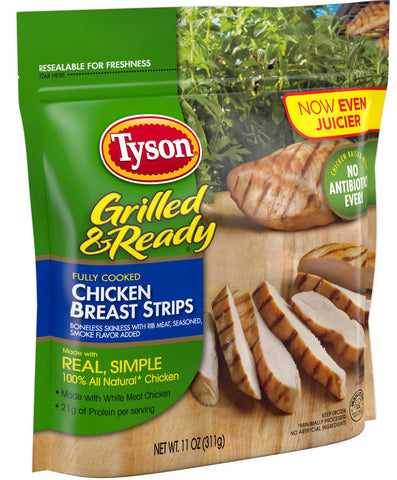 Tyson Grilled and Ready Fully Cooked Grilled Chicken Breast Strip, 0.688 Pound -- 8 per case