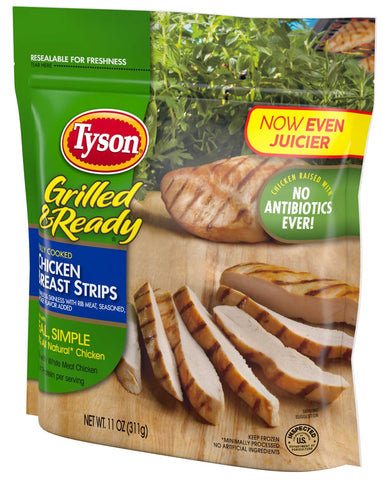 Tyson Grilled and Ready Fully Cooked Grilled Chicken Breast Strip, 0.688 Pound -- 8 per case